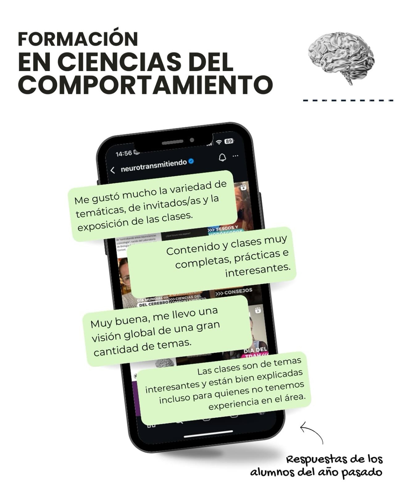 👉🏼 El año pasado le pedimos a los alumnos de la Formación en Cs del Comportamiento completen un forms sobre que les pare
